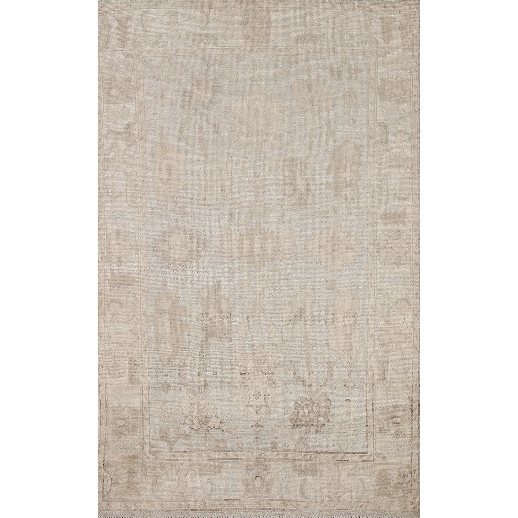 Hand Knotted Oriental 100% Wool Carpet Transitional All-Over Beige & Ivories Oushak Area Rug - 6' 1'' X 3' 9''