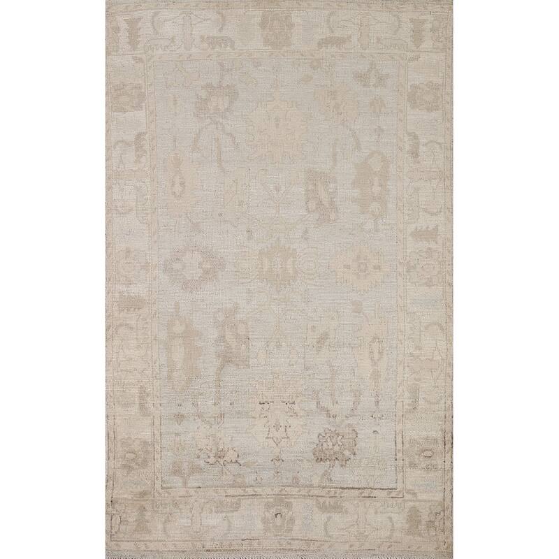 Hand Knotted Oriental 100% Wool Carpet Transitional All-Over Beige & Ivories Oushak Area Rug - 6' 1'' X 3' 9''