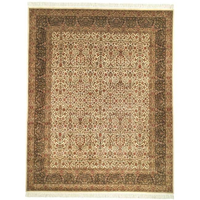 SAFAVIEH Royal Kerman Hand-Knotted Tennessee Traditional Wool Rug - 5' x 7' - Ivory/Light Green