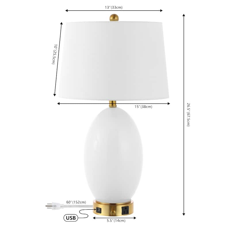 Alexander 26.5" 1-Outlet Contemporary Style Iron/Glass LED Table Lamp with USB Charging Port, by JONATHAN Y