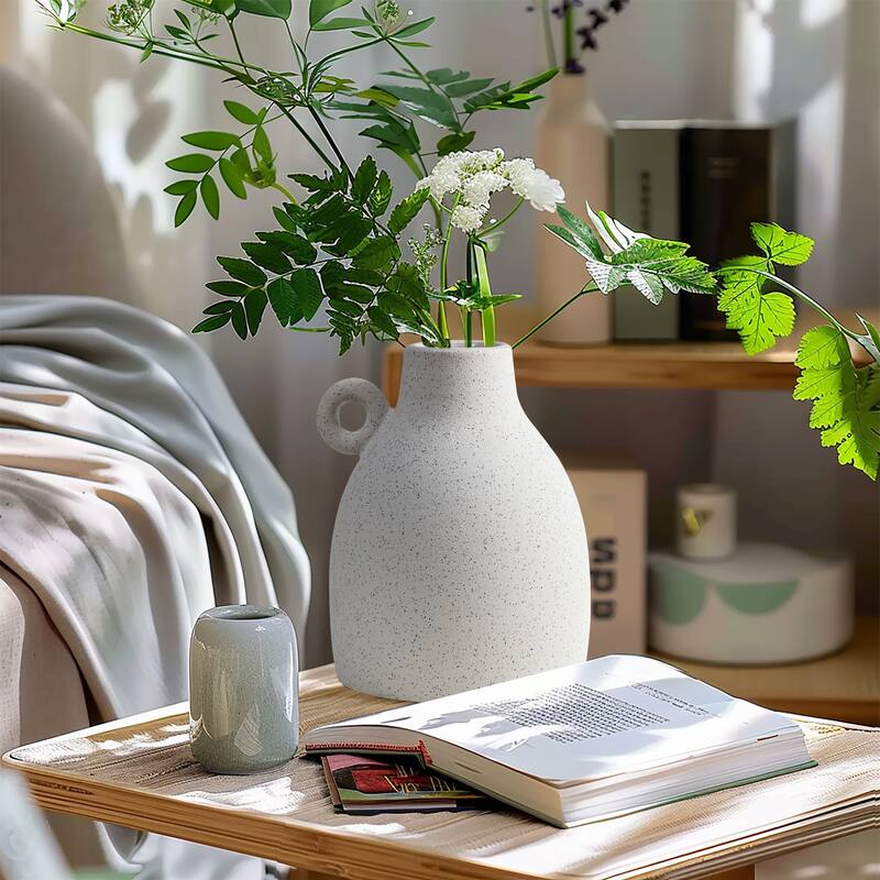 White and Black Speckled Ceramic Round Vase (Single)