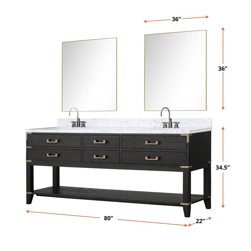 Lexora Norwalk Bath Vanity, Carrara Marble Top, Faucet Set, and Mirror