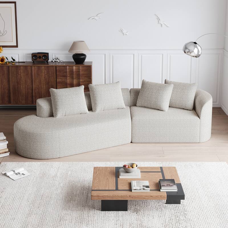 Modular Curved Sectional Sofa, Oversized Chenille Cloud Couch, Compressed Upholstered Sofa with 4 Throw Pillows