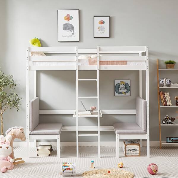 slide 2 of 8, Twin Over Twin Bunk Beds Loft Bed Can be Turn into Upper Bed and Down Desk White