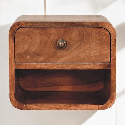 Artisan Furniture Solid Wood Mini Honey Caramel Wall Mounted Bedside with Open Slot