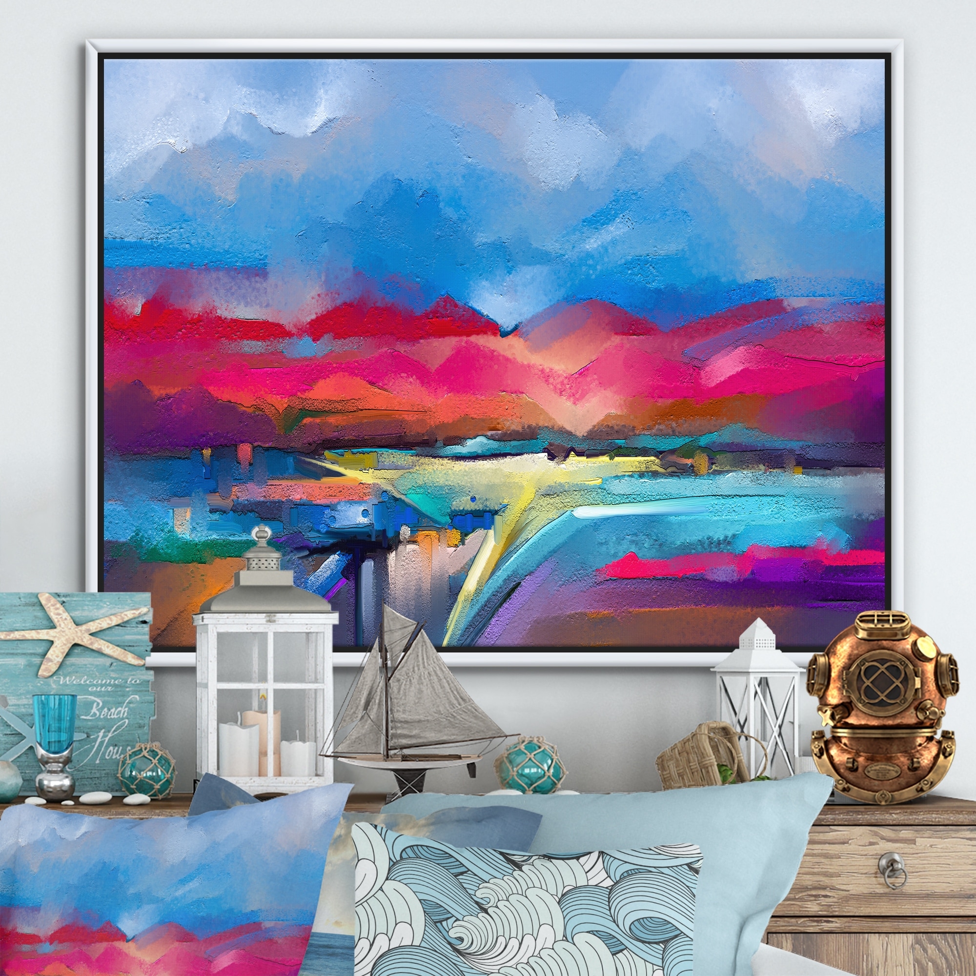 Designart 'Painted Colorful Purple And Blue Sky' Modern &  Contemporary Framed Canvas Wall Art Print - Overstock - 32595158