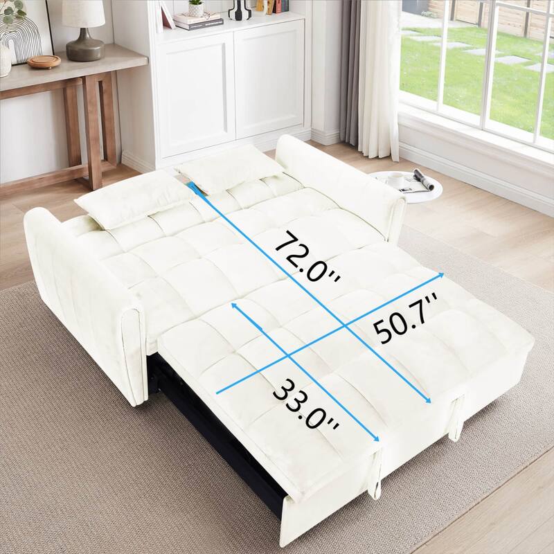 64.9" 3-in-1 Convertible Velvet Double Futon Sofa Bed with 2 Pillows