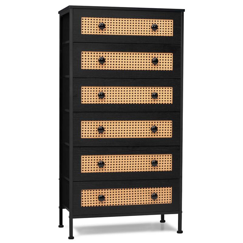 6-Drawer Chest Faux Rattan Fabric Drawers Dresser Storage Cabinet Bedroom Organizer