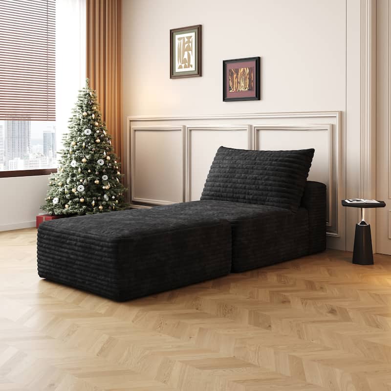 Plush Corduroy Single Sleeper Sofa Chair Modular Floor Chaise Lounger - Black