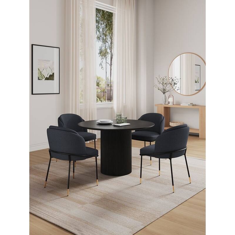 Manhattan Comfort Hathaway Flor Modern 47.24 Solid Wood Round Dining Set - Black - 5-Piece