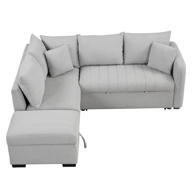 Grey 82.6" L-Shaped 5-Seater Sleeper Sofa with Pull-Out Bed, Storage Ottoman, USB Ports, and Power Outlets
