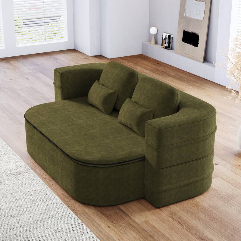 GDFStudio - Willoughby Chenille Foldable Sleeper Sofa Bed with Multi Functional Blanket