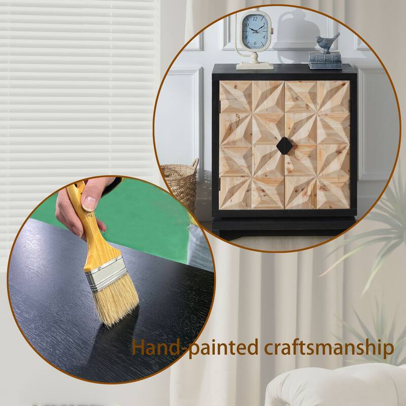 3D Geometric Carved Double-Door Cabinet - Manufactured Wood Storage Cabinet, Modern Decorative Furniture