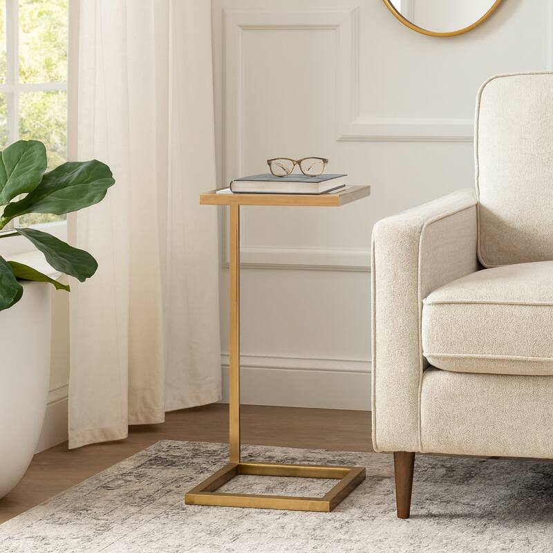 Metal Side Table Square Top Narrow C-Frame Accent - White - 24.0" - Marble - 24.0" - White