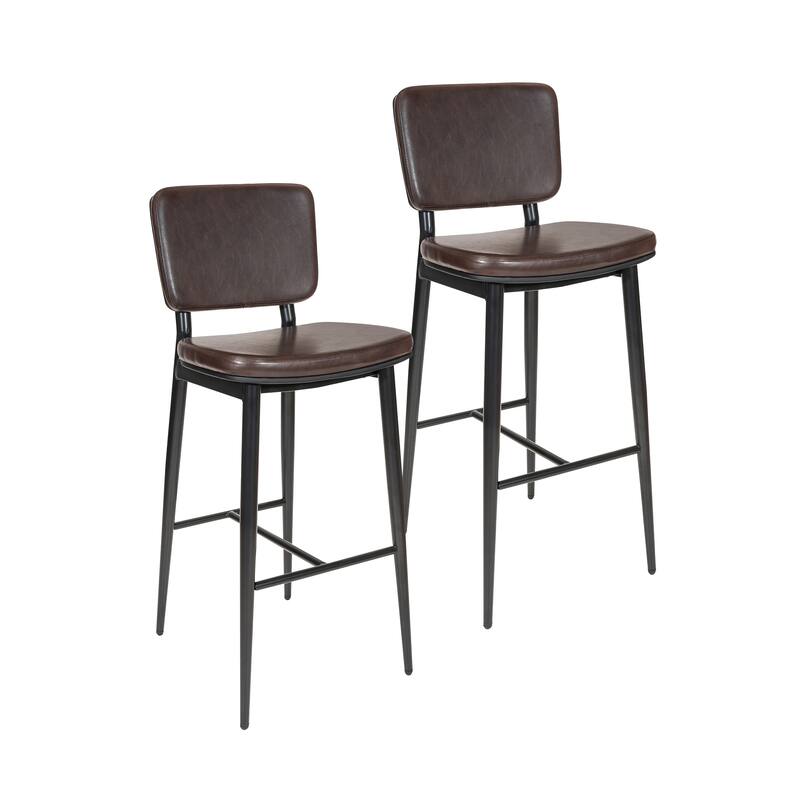 Porthos Home Mori Bar Stools Set of 2, PU Leather, Steel Legs - Dark Brown