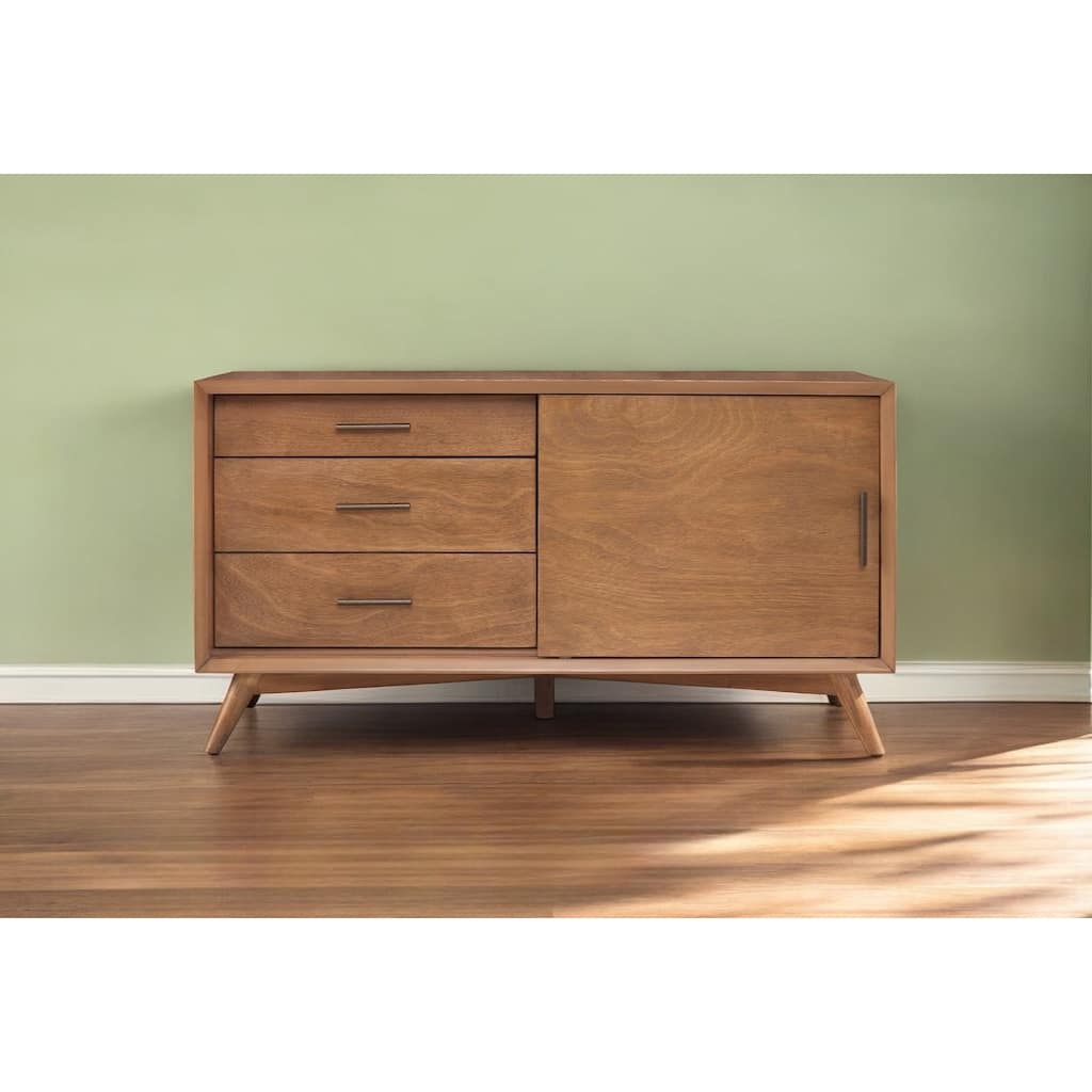 HomeRoots 50" Mahogany Solid Wood Enclosed and Open Storage TV Stand - 27" x 50" x 20"