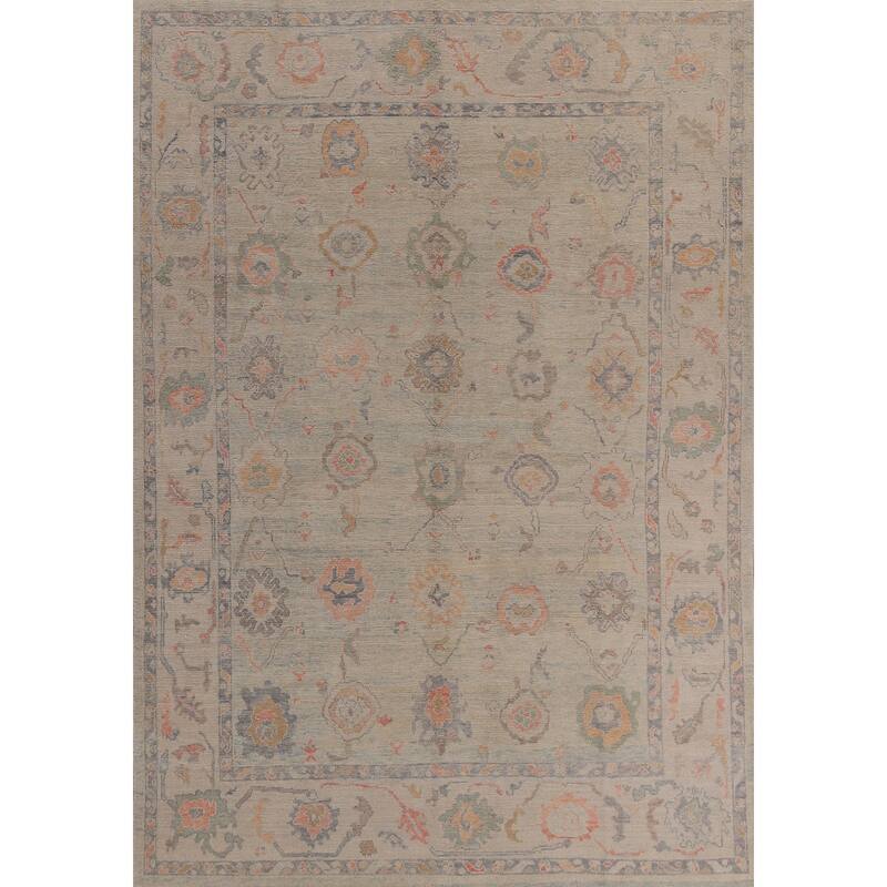 Hand Knotted Oriental 100% Wool Carpet Transitional All-Over Beige & Ivories Oushak Area Rug - 11' 4'' X 8' 4''