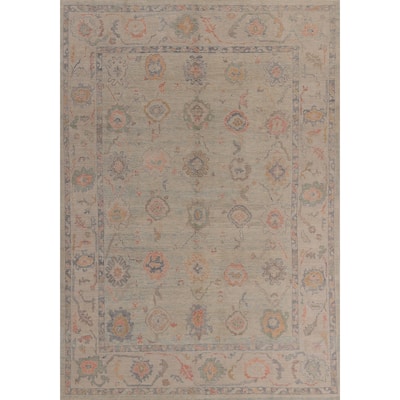 Hand Knotted Oriental 100% Wool Carpet Transitional All-Over Beige & Ivories Oushak Area Rug - 11' 4'' X 8' 4''