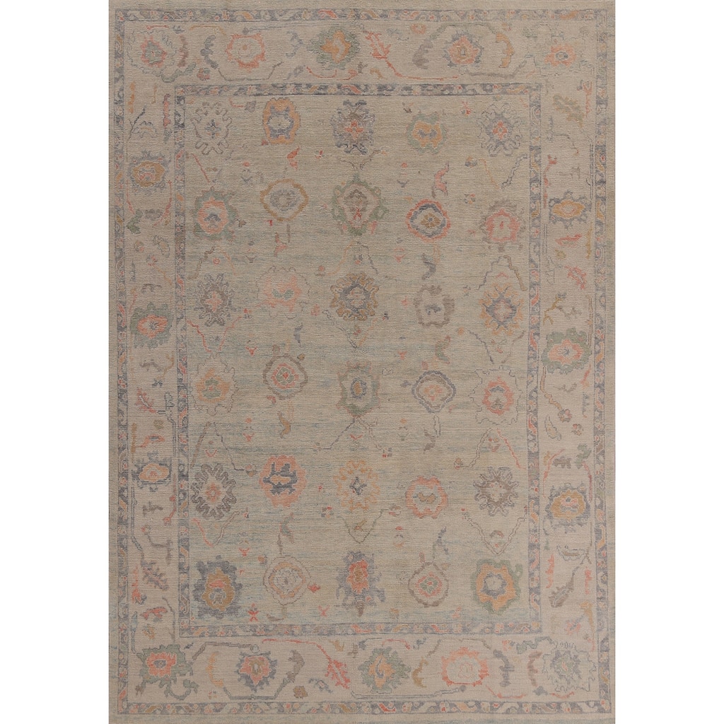 Hand Knotted Oriental 100% Wool Carpet Transitional All-Over Beige & Ivories Oushak Area Rug - 11' 4'' X 8' 4''