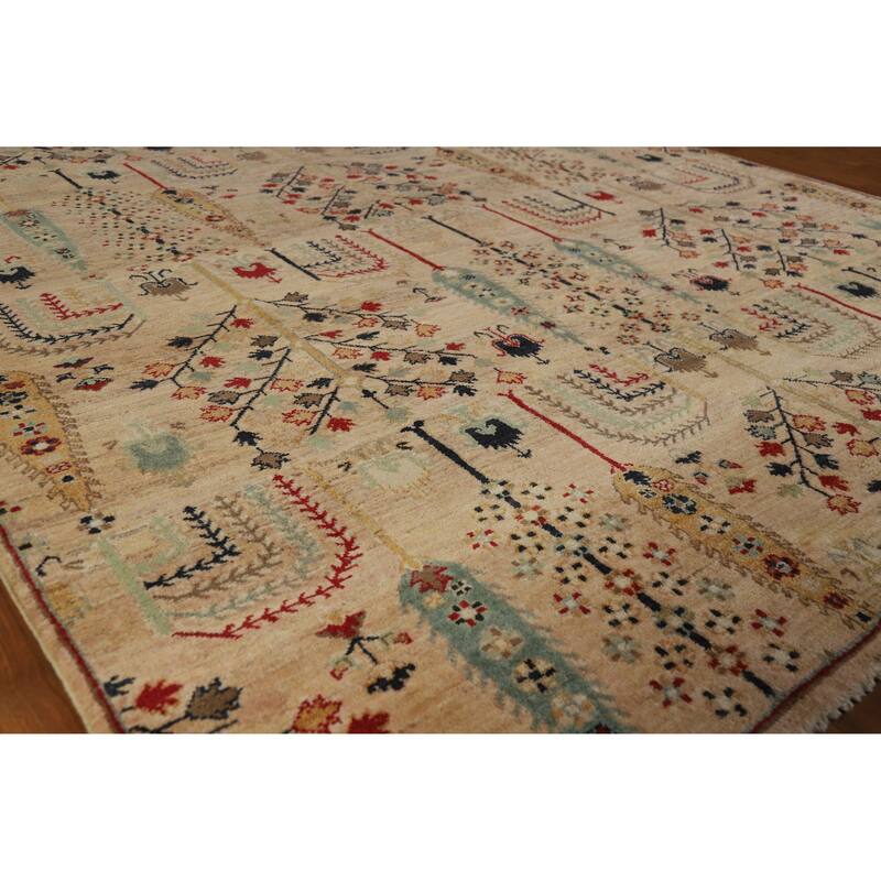 Hand Knotted Oriental 100% Wool Carpet Traditional All-Over Multi-Colored Ziegler Area Rug - 9' 8'' X 6' 3''