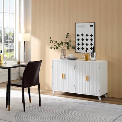 Ivory Cabinet with 4 Doors & Removable Shelves White Sideboard/Buffet