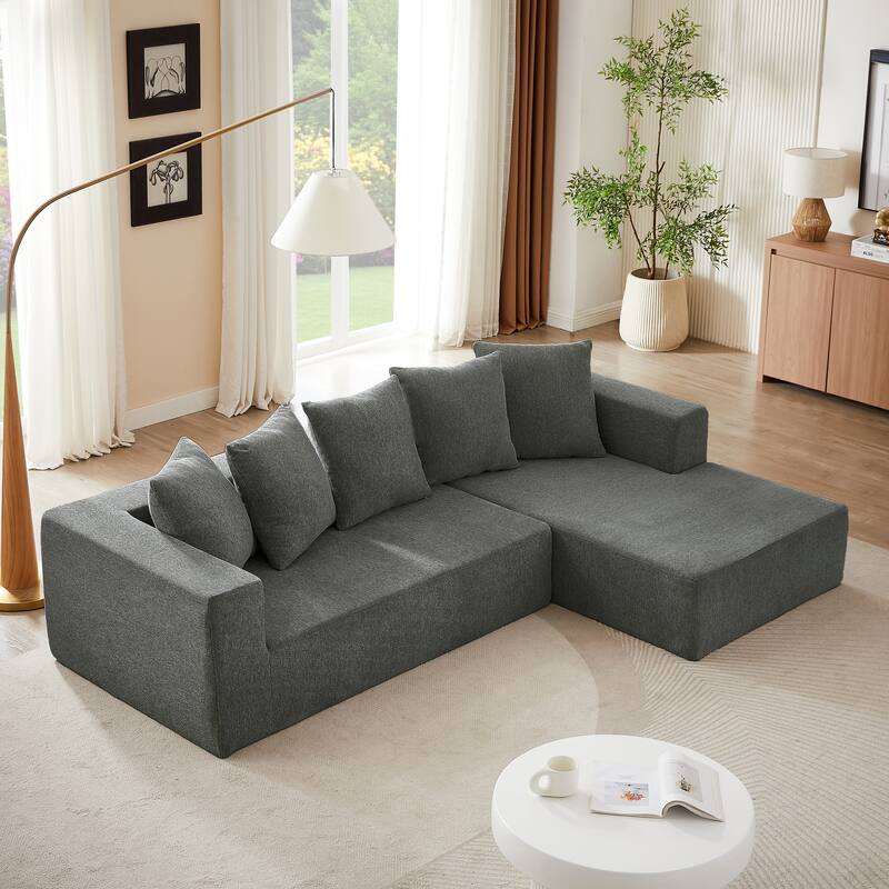 Grey 104.34'' Modular L-Shaped 3-Seater Sectional Sofa Set in Luxurious Chenille Fabric, Minimalist Design with Chaise