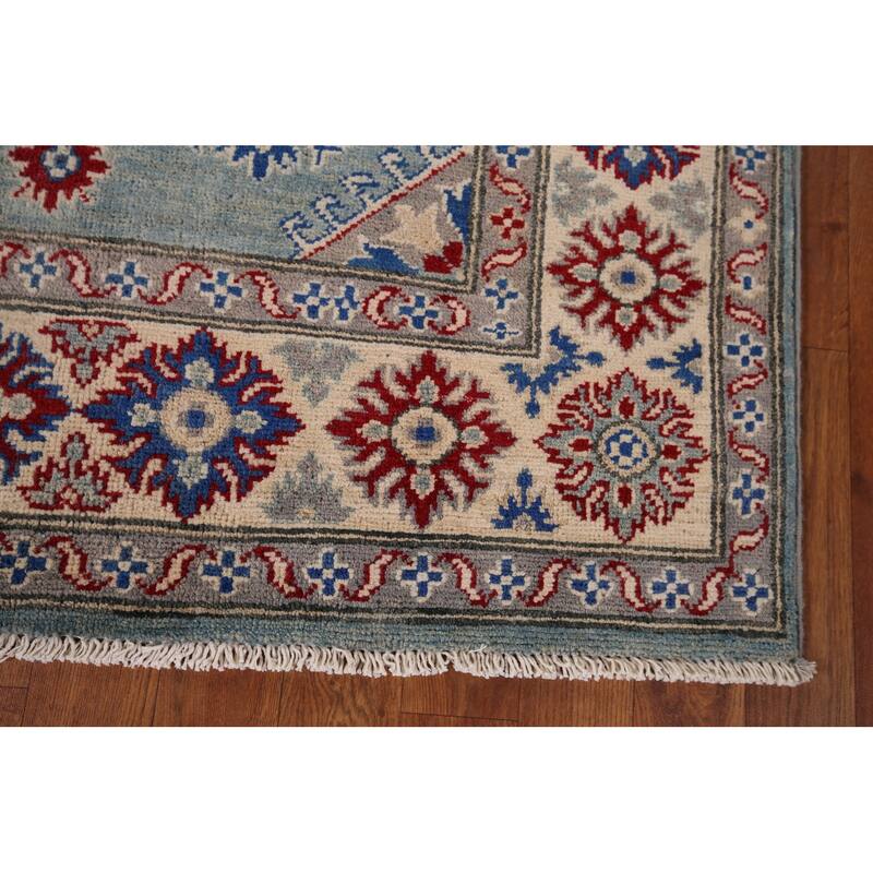 Light Blue Traditional / Geometric Kazak Rug Hand-Knotted Wool Carpet - 5'0" x 6'7"