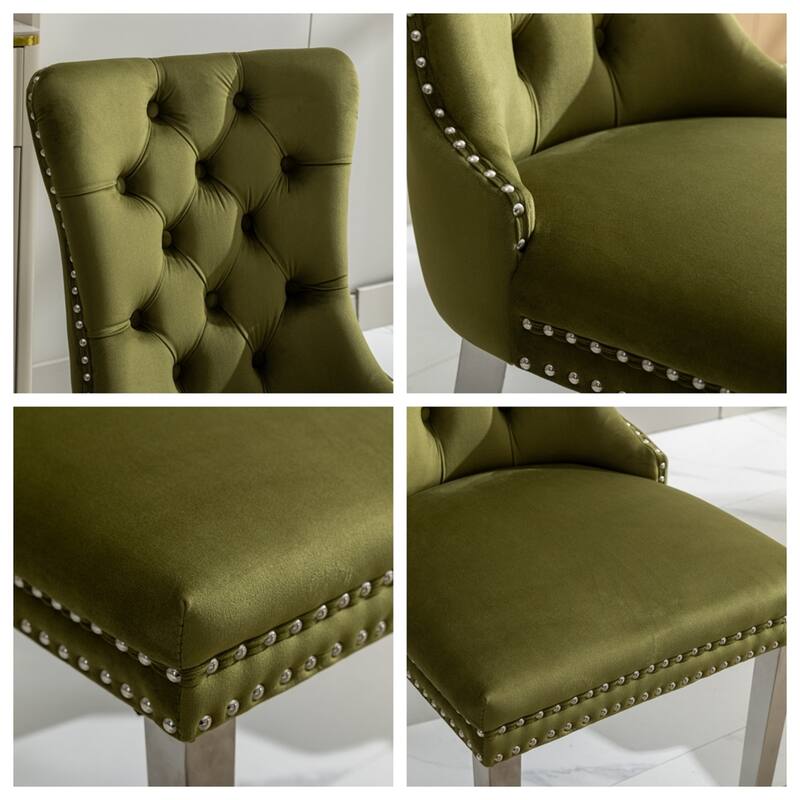 High-end Tufted Solid Wood Velvet Upholstered Dining Chair- Set of 2