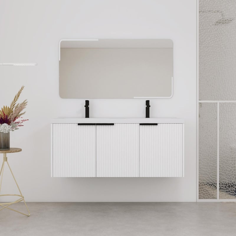 Wall Mounted Bathroom Vanity with Resin Double Sink