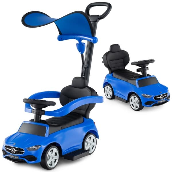 slide 2 of 50, Gymax 3-in-1 Toddler Push Car w/Adjustable Canopy Under Seat Storage Blue