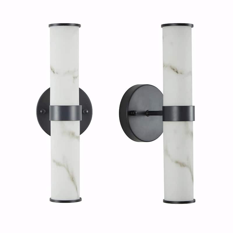 Resin Imitation Marble Wall Sconce, Set of 2 - Modern Vertical Light Fixture (Indoor Use Only) - Black