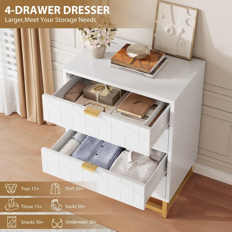 4 Drawer Dresser, with Metal Legs and Gold Handles
