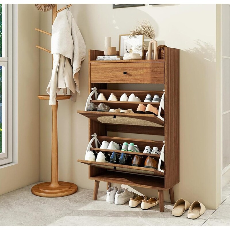 20 Pairs Modern Shoe Storage Cabinet With Doors, 6-Tier