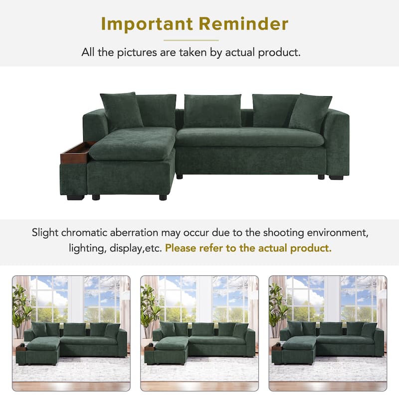 93.7" L-shaped Sectional Sofa 3 Seater Upholstered Sofa Couch with wooden Open Storage Compartment