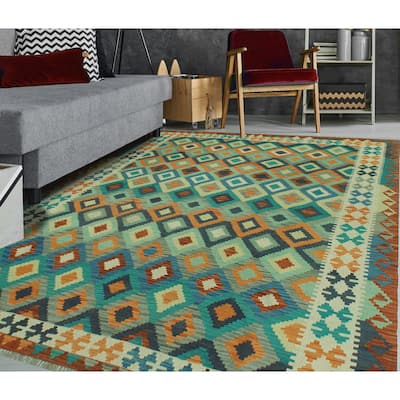 Hand-Woven Sangat Kilim Zehra Rust/Blue Rug - 6'9" x 9'7"