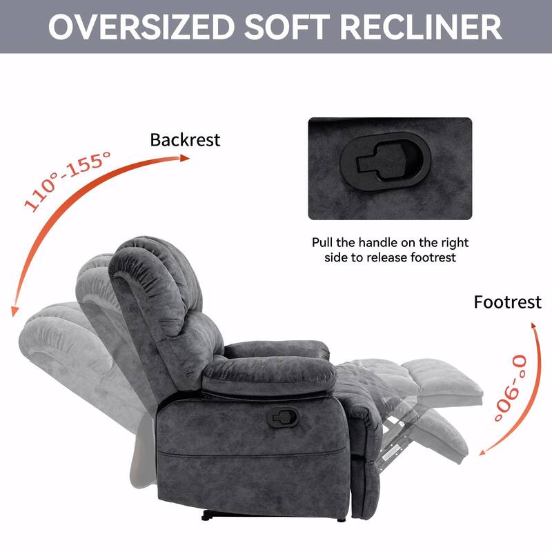 Large Manual Recliner Chair in Fabric for Living Room