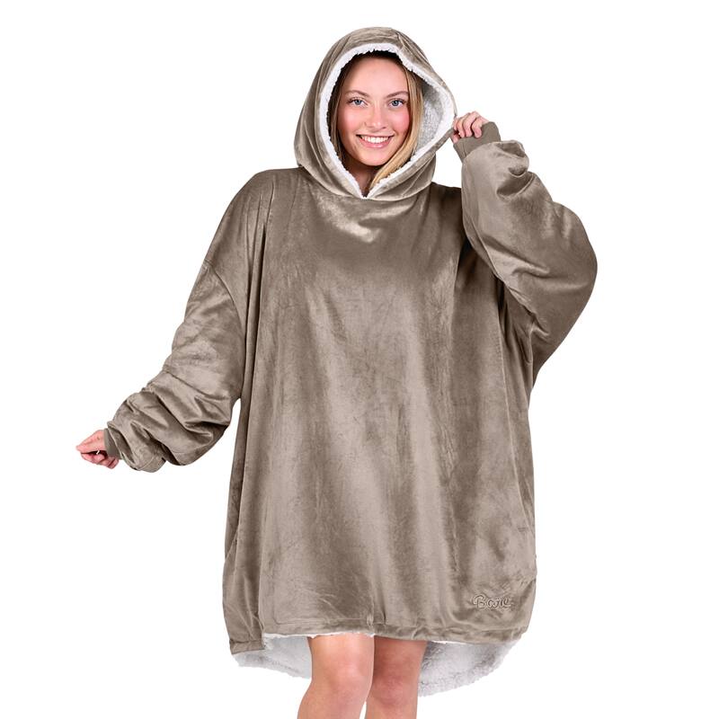 Bare Homey B-Cozy Oversized Sherpa Wearable Blanket - Adult - Taupe