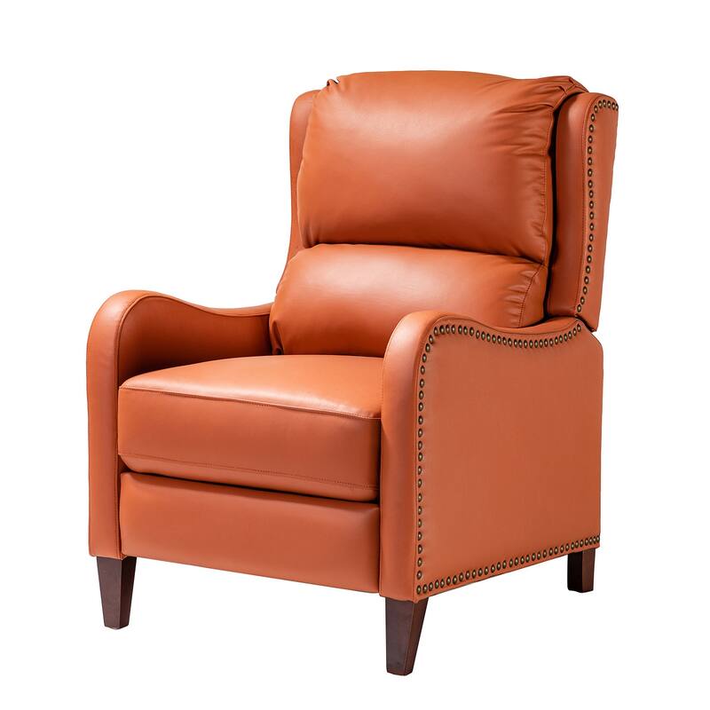 Brigida Cigar Genuine Leather Pushback Recliner with Nailhead Trim by HULALA HOME