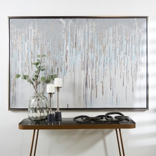 Light Blue Canvas Melting Abstract Framed Wall Art with Gold Foil ...