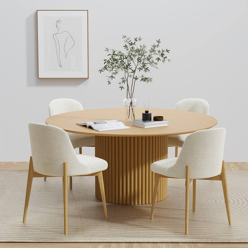 2Pcs Dining Chairs Modern Fabric Upholstered Kitchen Side Chairs with Natural Wood Legs Comfy Armless Side Chair