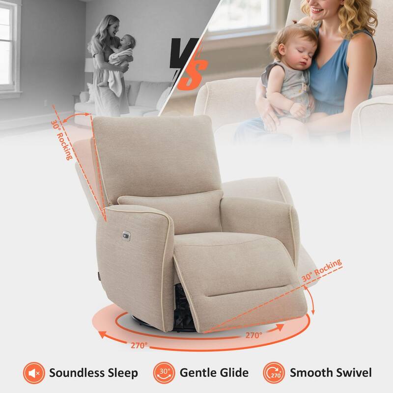 MCombo Power Swivel Rocker Recliner with Lumbar Support, Electric Nursery Glider Recliner Chair
