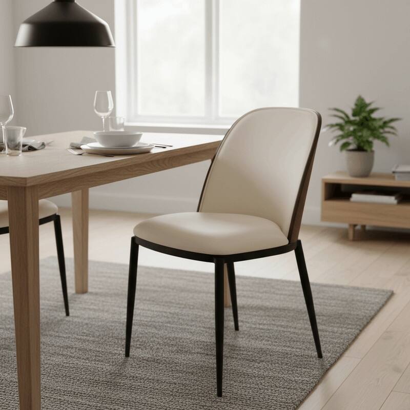 Dining Chair with Upholstered Seat Side Chair with MDF Wood Frame in Steel Set of 4