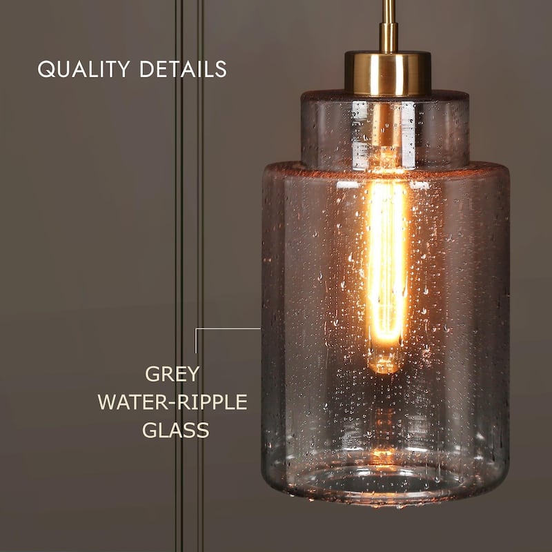Modern Classic 1-Light Black Gold Large Grey High-Clarity Aqua-Patterned Glass Kitchen Island Pendant Light for Dining Room