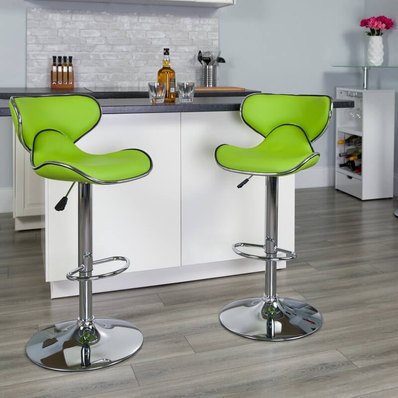 2 Pack Contemporary Mid-Back Vinyl Adjustable Height Barstool with Chrome Base - 16"W x 17.5"D x 34.5" - 43"H