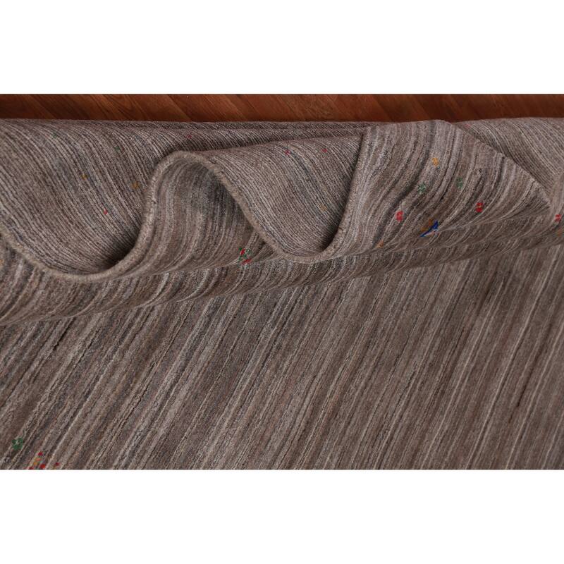 Striped Brown Gabbeh Indian Area Rug Hand-Knotted Wool Carpet - 8'1" x 9'8"