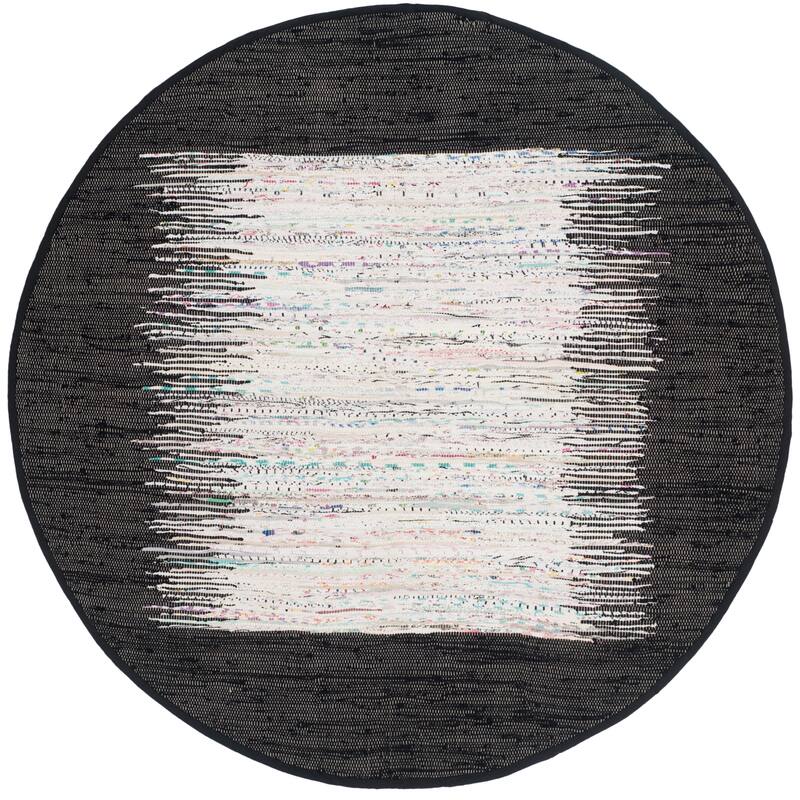 SAFAVIEH Handmade Flatweave Montauk Sidney Cotton Rug - 6' Round - Ivory/Black