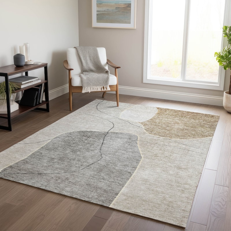 Machine Washable Indoor/ Outdoor Chantille Abstract Contemporary Rug - Beige - 3' x 5'