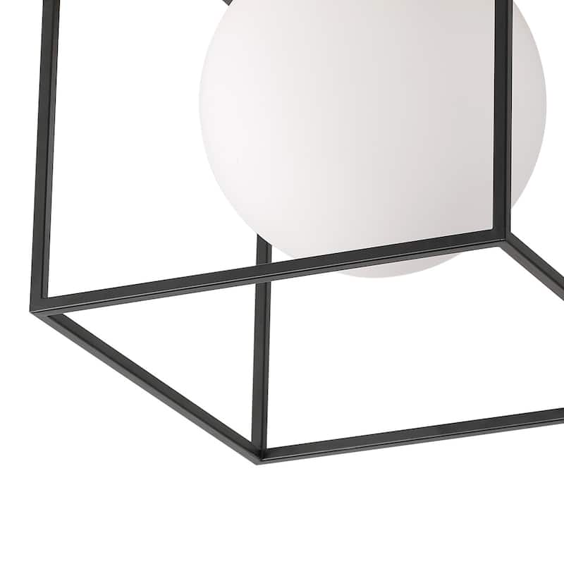 1-Light Metal Cube Frame Flush Mount Ceiling Light with Globe Glass Shade
