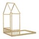 preview thumbnail 9 of 8, Natural Full Size Pine Wood Roof-framed Headboard Floor Bed with Headboard Guardrails, without Slats