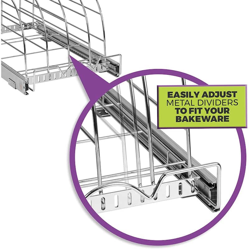 Pull Out Organizer Rack for Bakeware 12.5” W x 21” D x 10.63” H Heavy Duty Chrome